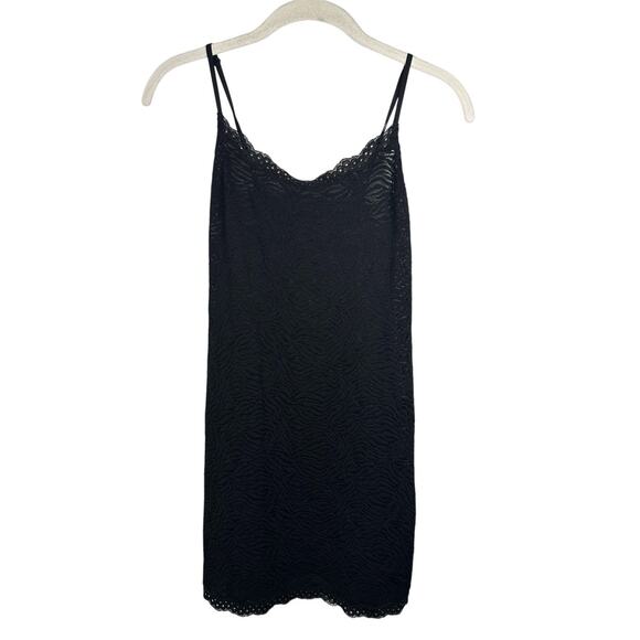 Black Animal Print Semi Sheer Stretchy Mini Slip Dress Women's Medium - Picture 1 of 6